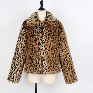 Leopard print faux fur coat